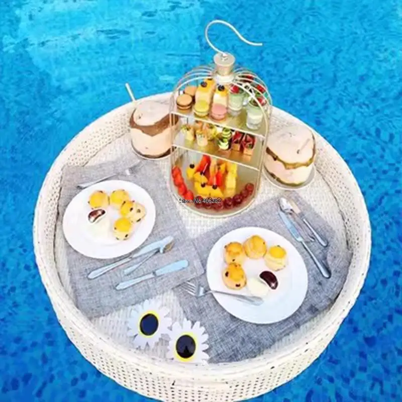Балийский поднос из ротанга плавающий для бассейна завтрака послеобеденный чай