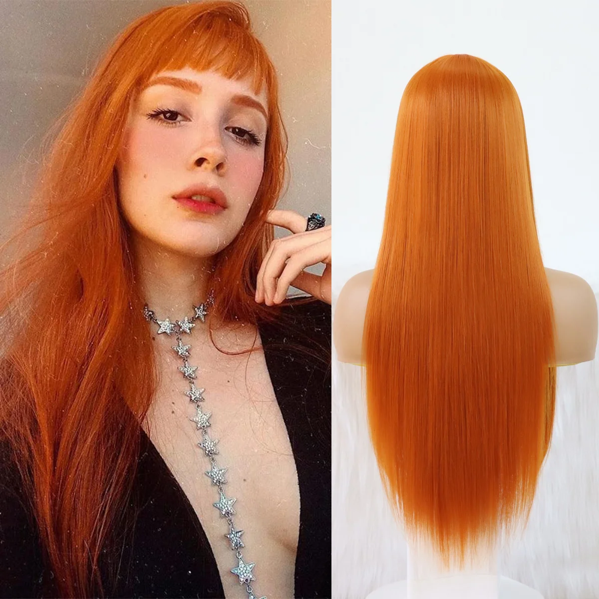 

Синтетические волосы оранжевого цвета, сменные парики с челкой, термостойкие парики без сетки для модных женщин, косплей-костюм