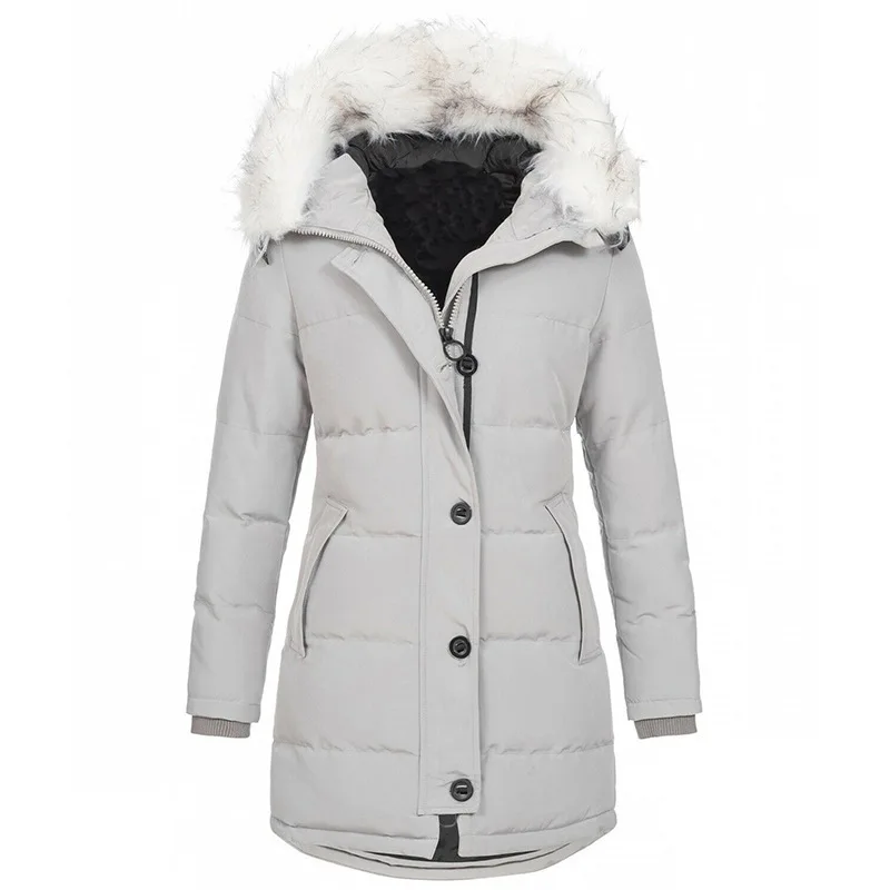Autumn and winter slim fit warm padded jacket casual fashion thick fur collar coat