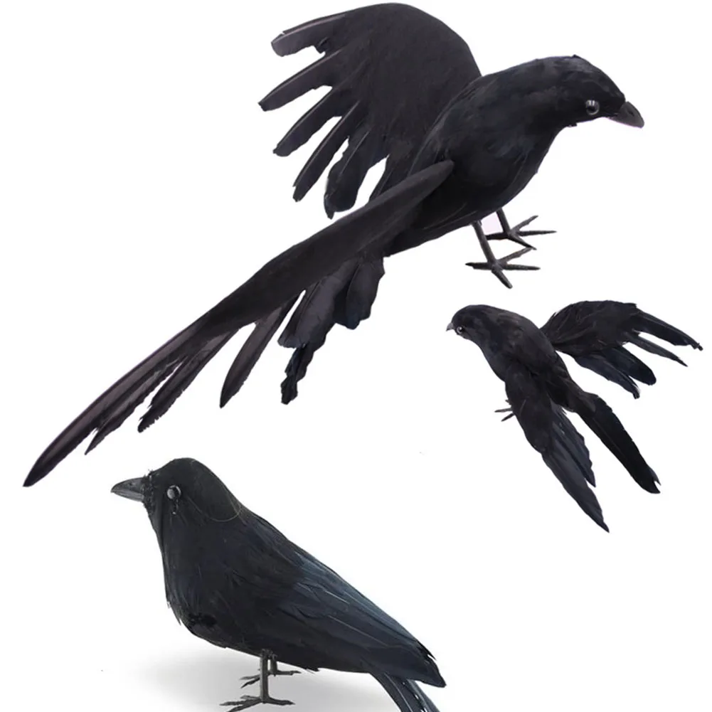 

Новый декор для Хэллоуина, искусственная ворона, черный декор, птицы, искусственная ворона, перо + пластиковый Ворон для Хэллоуина, охоты