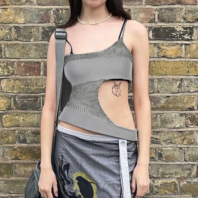 

Women Casual Y2k Tank Tops Color-Contrast Sleeveless Backless Slim-Fit One Sling Crop Tops