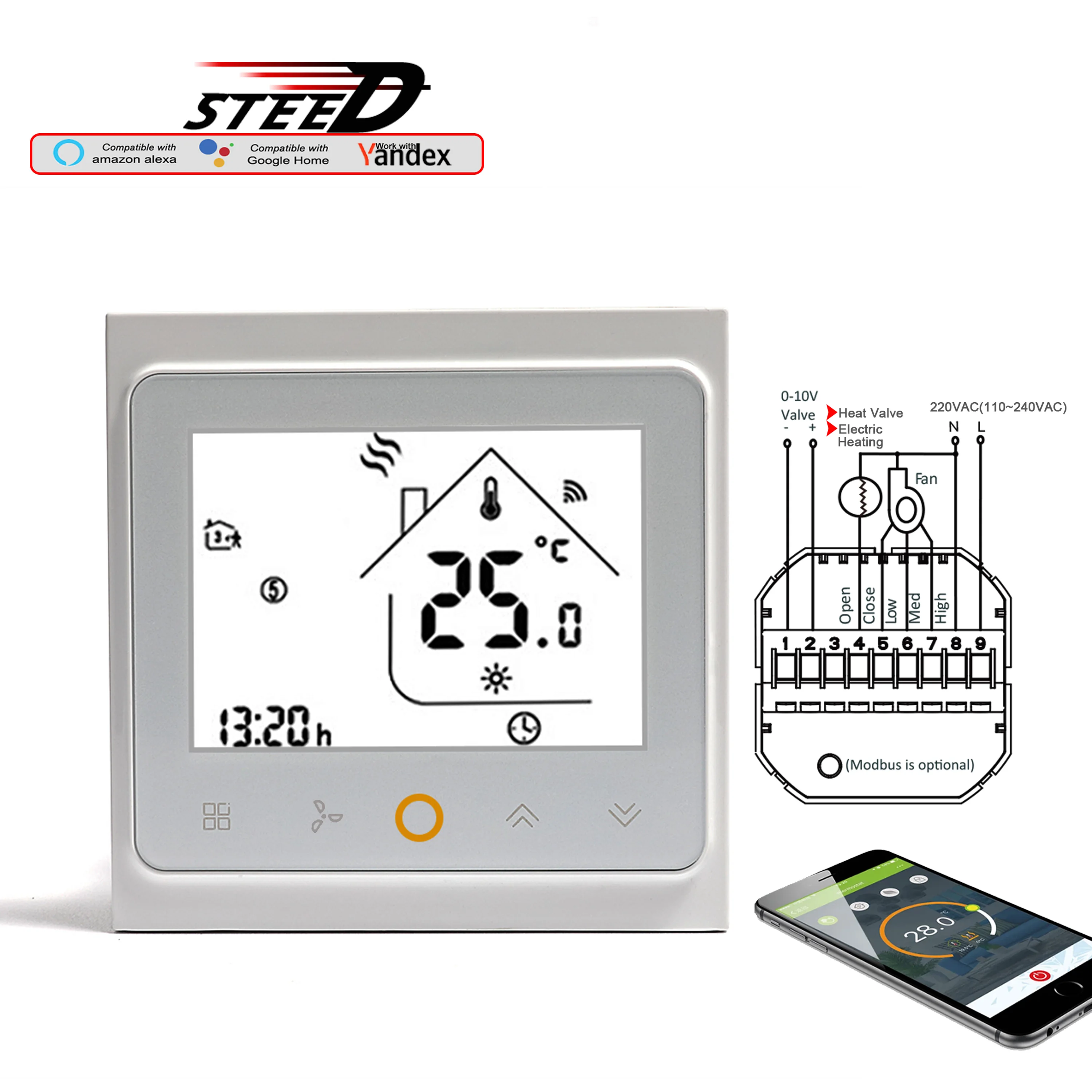 Вентиляторная катушка EC термостат WIFI для 0-10В охлаждающий клапан 100%