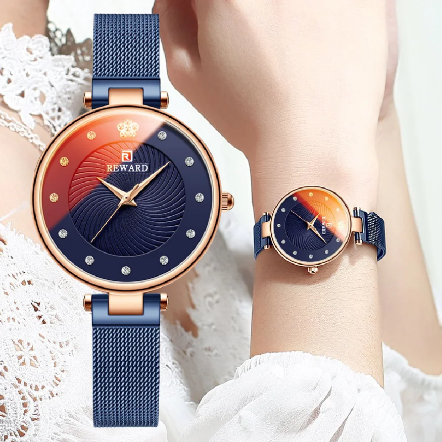 

Часы наручные женские ультратонкие, Роскошные Модные Аналоговые Кварцевые повседневные водонепроницаемые с синей сеткой, со стеклом