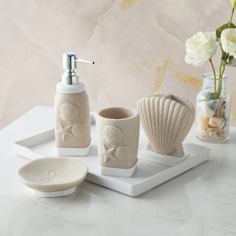 

Sweet Coastal Shell Bath Accessory Collection 4 Piece Bathroom Set