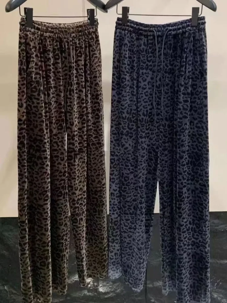 Женские прямые широкие брюки с леопардовым принтом в повседневном стиле