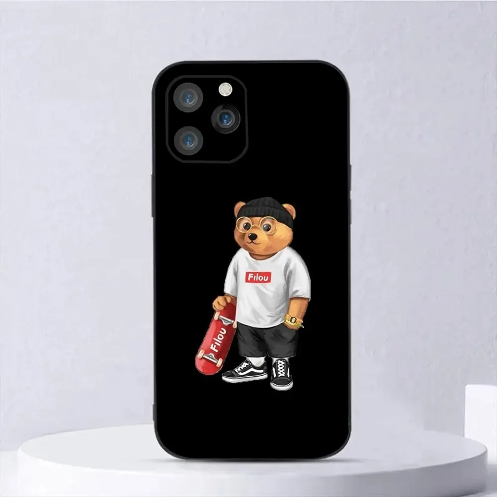 Baron F-Filou Bear Fashion Phone Case For iPhone15 14 13 12 11 Pro Max Plus Mini X XS XR 8 7 6 S SE Soft Black