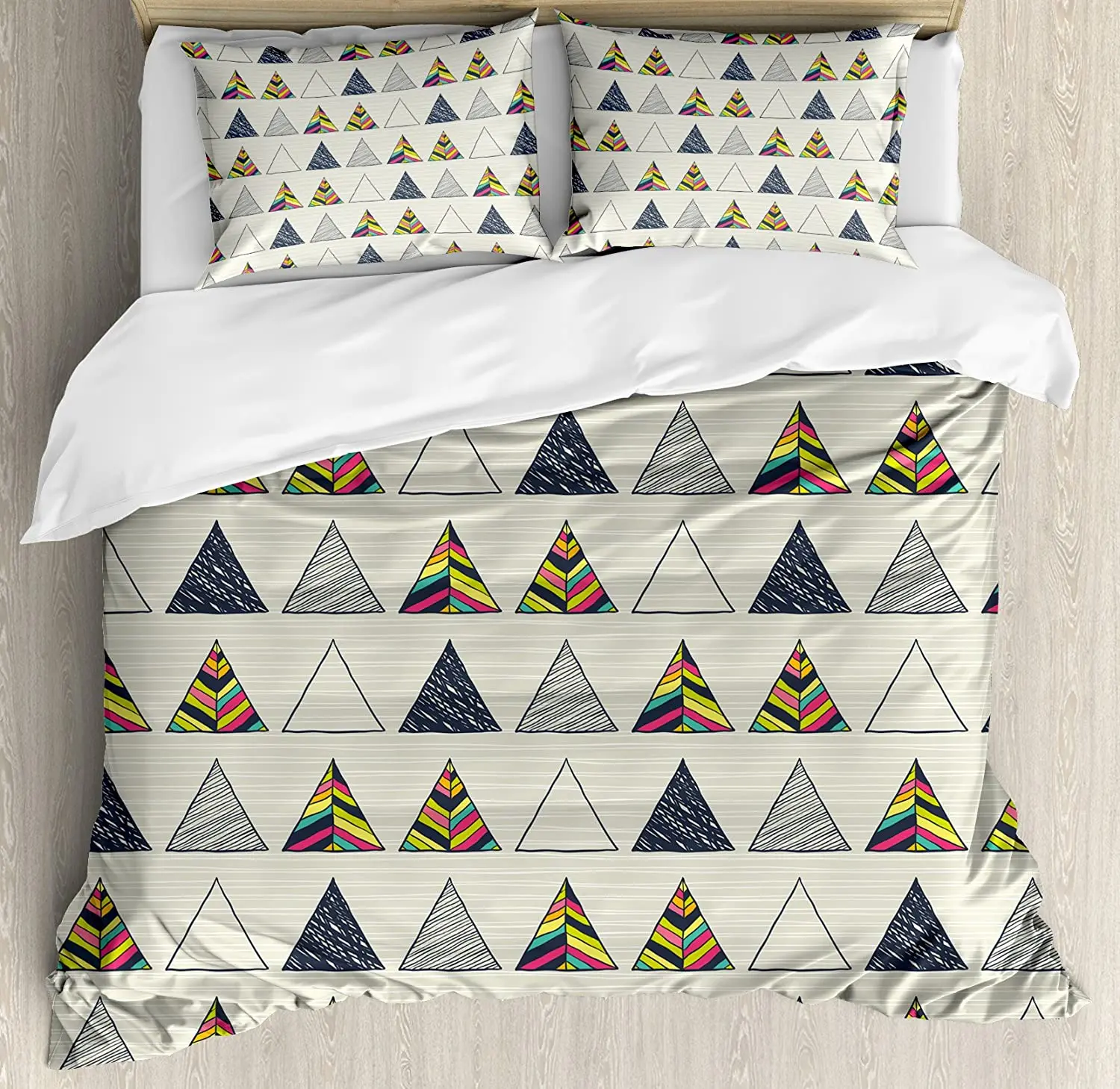 

Geometric Bedding Set For Bedroom Bed Home Abstract Hand Drawn Triangles with Minimalist Duvet Cover Quilt Cover And Pillowcase