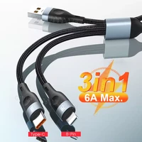 2in1 usb type c cable 6a 66w fast charging for huawei mate 40 p50 pro quick charge 2 in 1 usb cable for iphone 13 12 11 pro max