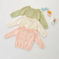 spring and summer baby girl baby sweet breathable soft solid color hollow cardigan sunscreen shirt coat