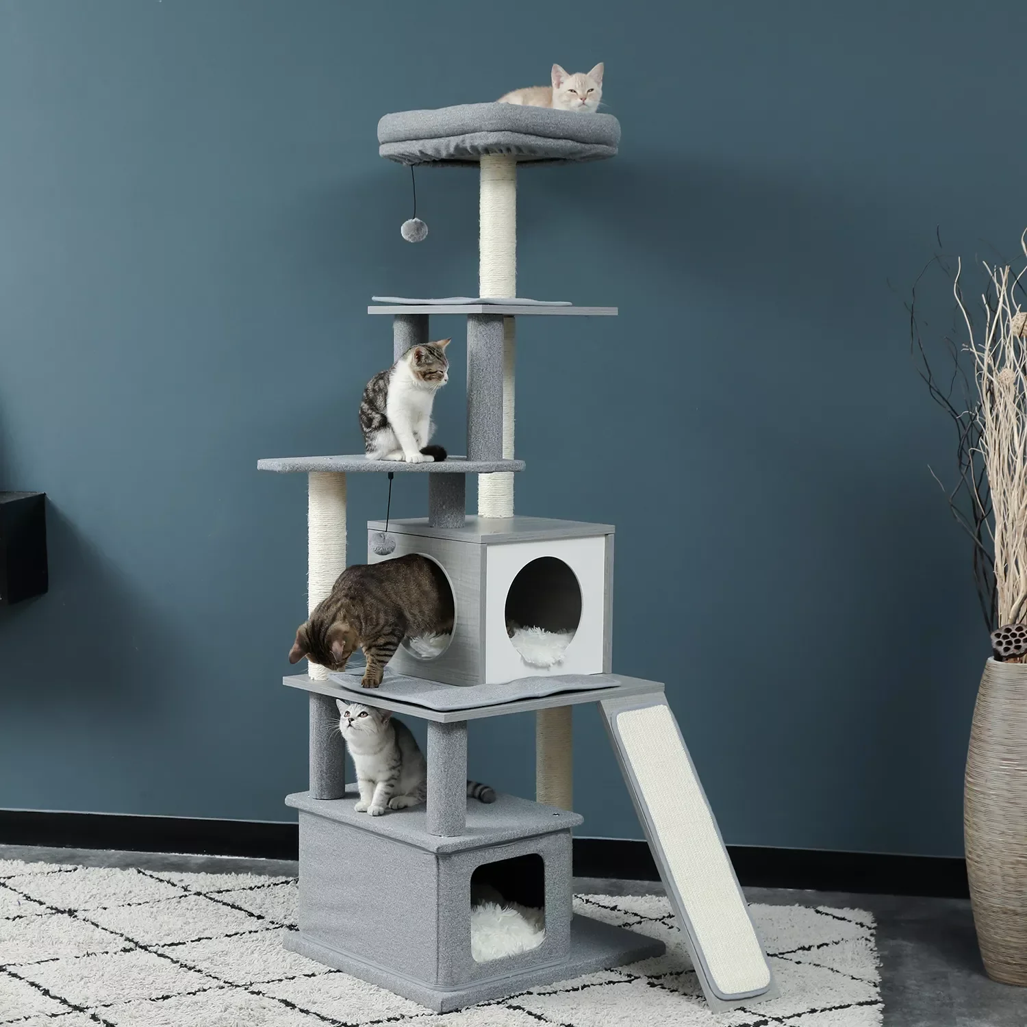 

Inches Multi-Level Cat Tree Modern Cat Activity Tower with Sisal Scratching Posts Hammock and Extra-Large Top Perch Cat Toy