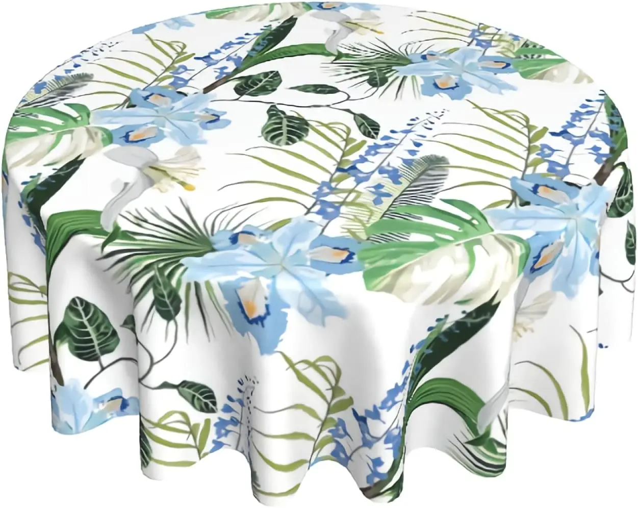 

Blue Flowers Tablecloth 60 Inch Round Tropical Leaves Tablecloths Washable Summer Beach Farmhouse Table Cloth