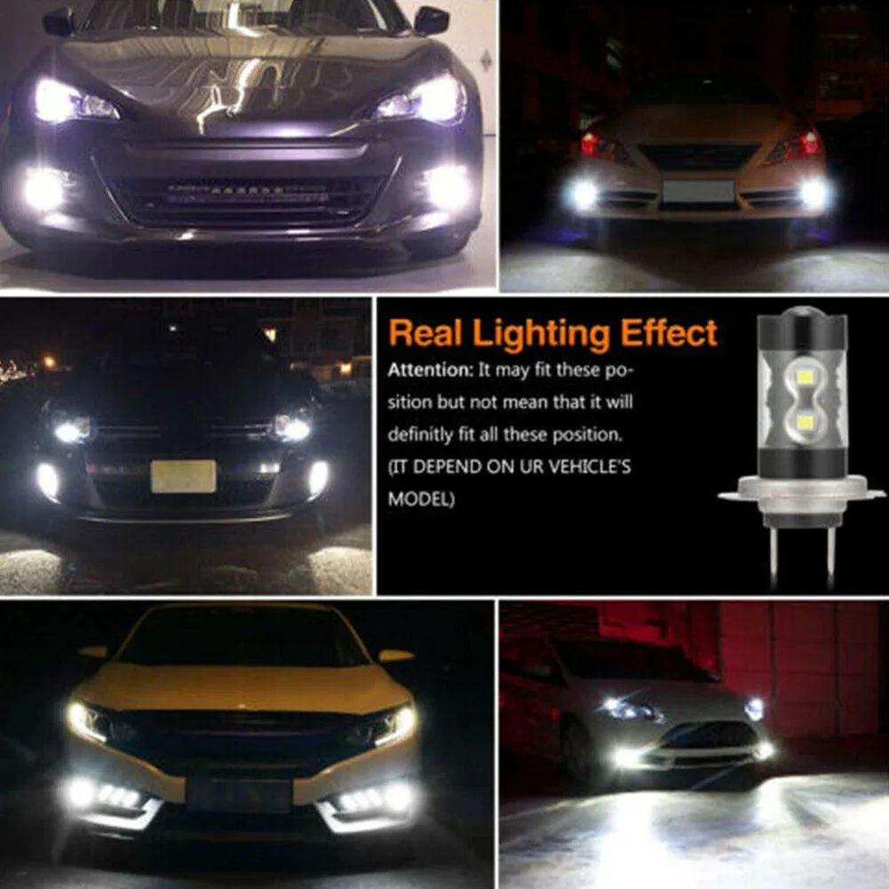 

Light H7 Fog Light Bulbs White Light DRL Fog Headlight LED Lamp 160W 2pcs
