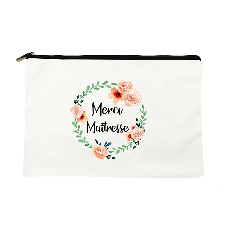 Gift for Teacher French Print Female Storage Women Cosmetic Case Make Up Pouch Pencil Bag Makeup Bag Travel Toiletries Organizer