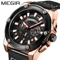 megir quartz watches for men leather strap 3atm water resistant time chronograph calendar hardlex dial relogio masculino2122