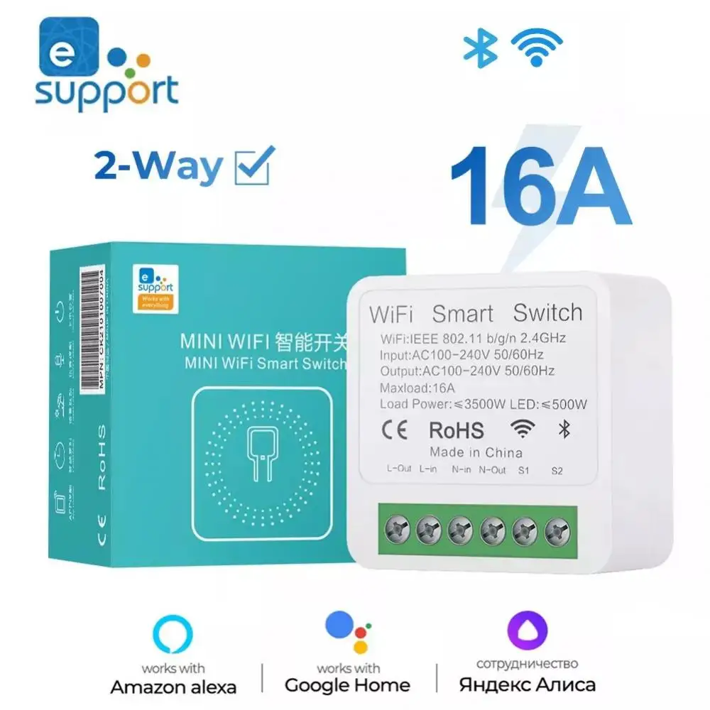 

EWeLink Smart Switch Wifi 16A Mini Light 2 Way Module On Off Breaker Wireless Remote Voice Timing App For Google Home Alexa