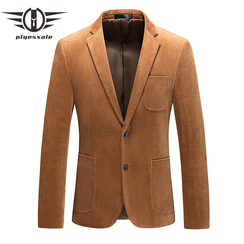 

Plyesxale Luxury Brown Corduroy Blazers For Men Casual Homens Blazers Terno Masculino Slim Fit M-6XL Big Size High Quality Q928