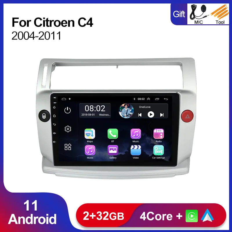 

2Din 9'' Android 11 2+32G Car Radio For Citroen C4 C-Triomphe C-Quatre 2004-2011 Multimidia Video Carplay RDS GPS Navigtion BT
