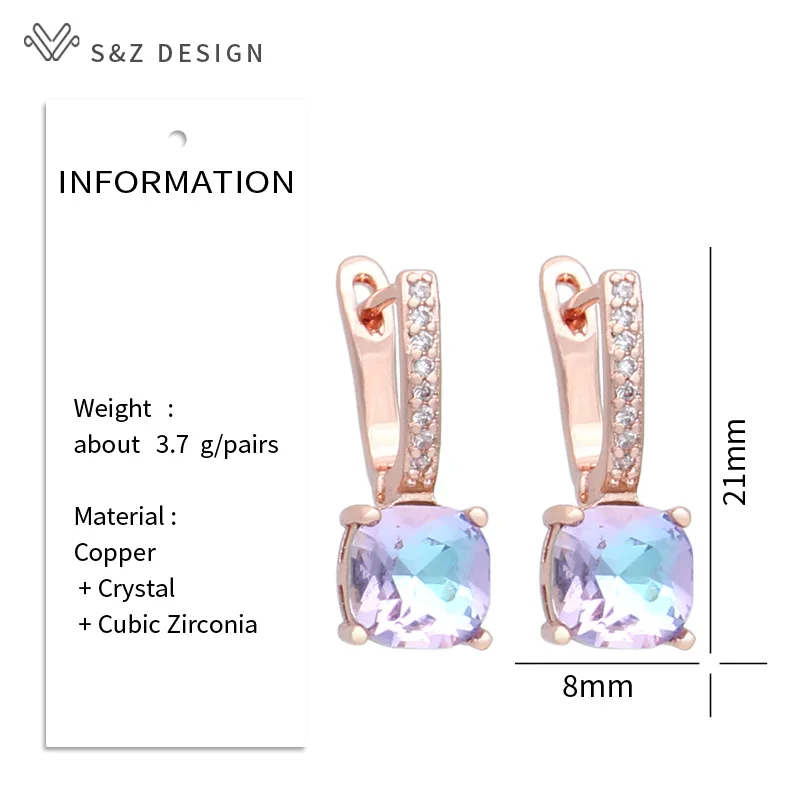 S&ampZ дизайн новых модных квадратных хрустальных сережки вислей для женщин