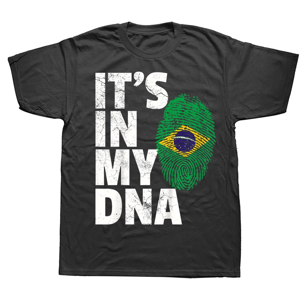 

Футболка мужская с принтом бразильского флага It's In My DNA, дышащая хлопковая рубашка оверсайз с короткими рукавами, уличная одежда, лето