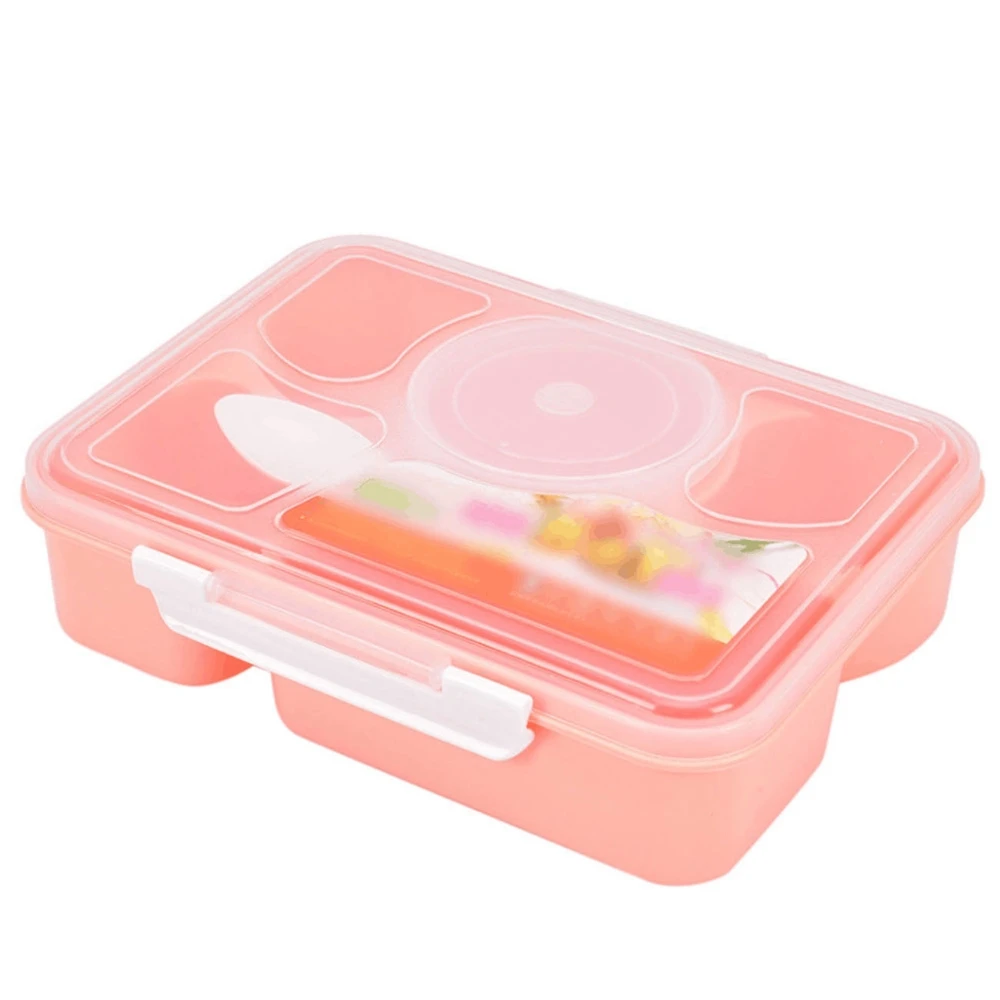 

5 parts Lunch Box With Sealed Small Soup Bowl Wheat Fiber & PP Material 23*18*6cm Pink Children Takeout Scholl Lunch Box