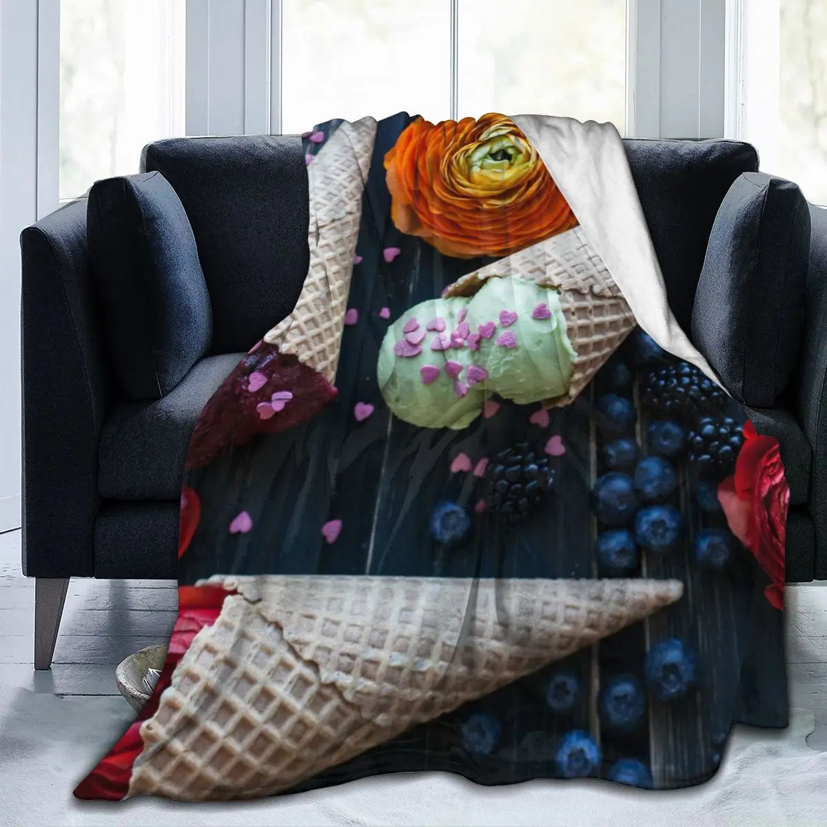 

Милый 3D мороженое, искусственная кожа, простыня, мягкое одеяло, покрывало для кровати, домашний текстиль, декоративное одеяло