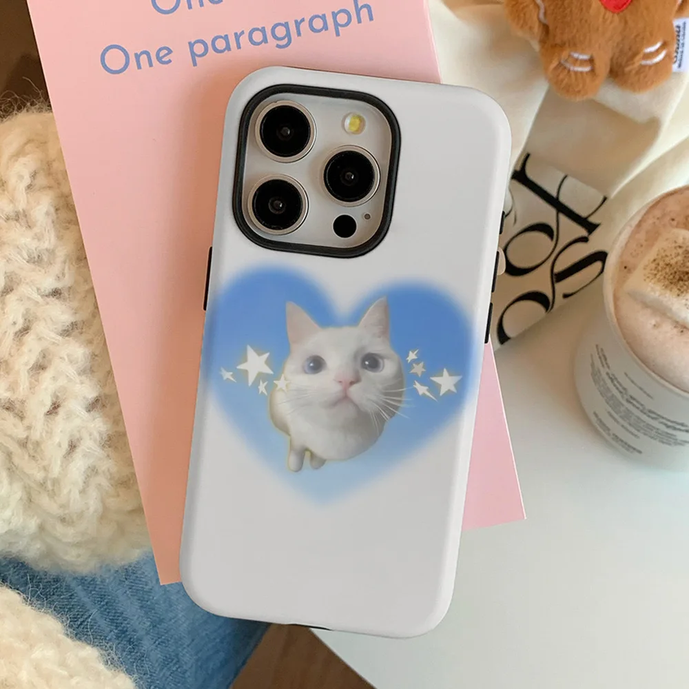 INS Blue Love Star Cat Cartoon Case for IPhone 16 15 PLUS 14 13 Pro Max 12 MINI 11 XR XS MAX Shockproof Ultra Thin Cover