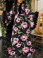vonda oversized female fashion trumpet sleeve holiday robe pleated baggy a line dress women vintage printed party maxi sundress