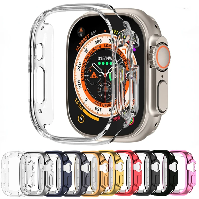 Фото Чехол из ТПУ для Apple Watch Ultra 49 мм, чехол-бампер с полным покрытием 360° для iWatch Ultra 49 мм, защитная пленка для экрана, защитный корпус №1