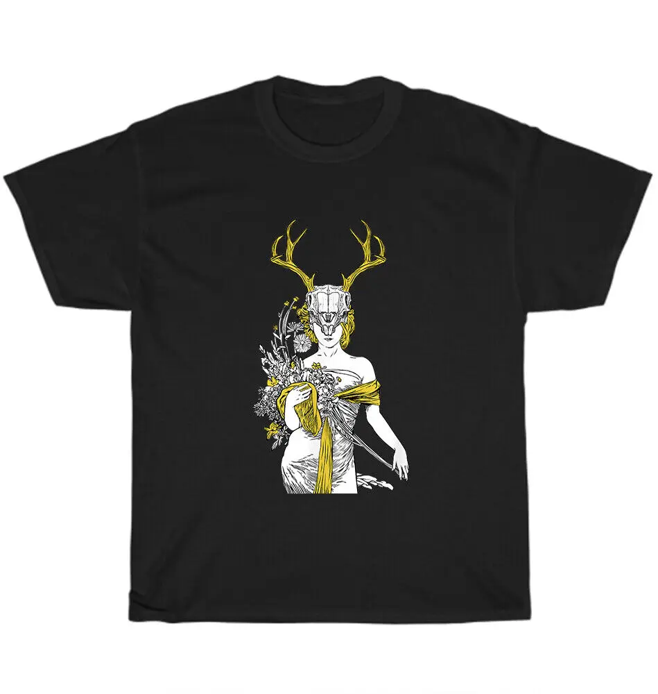 

Village Witch Pagan Wicca Witchcraft Flowers Deer Skull O-Neck Cotton T Shirt Men Casual Short Sleeve Tees Tops Harajuku