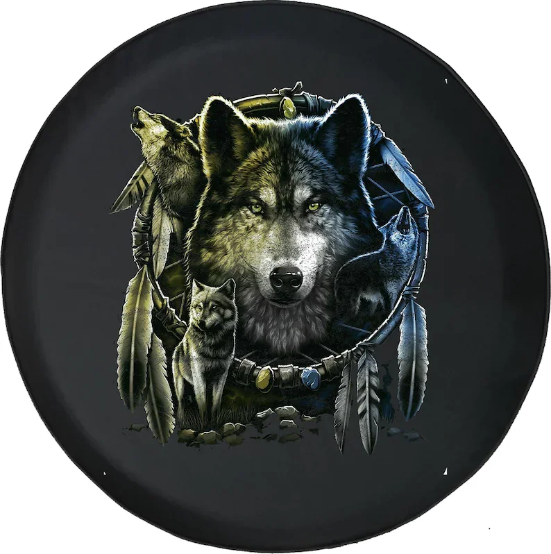 

Крышка с изображением американского индийского Ловца снов, волков для джипа, кемпера, кроссовера с отверстием для резервной камеры или без него