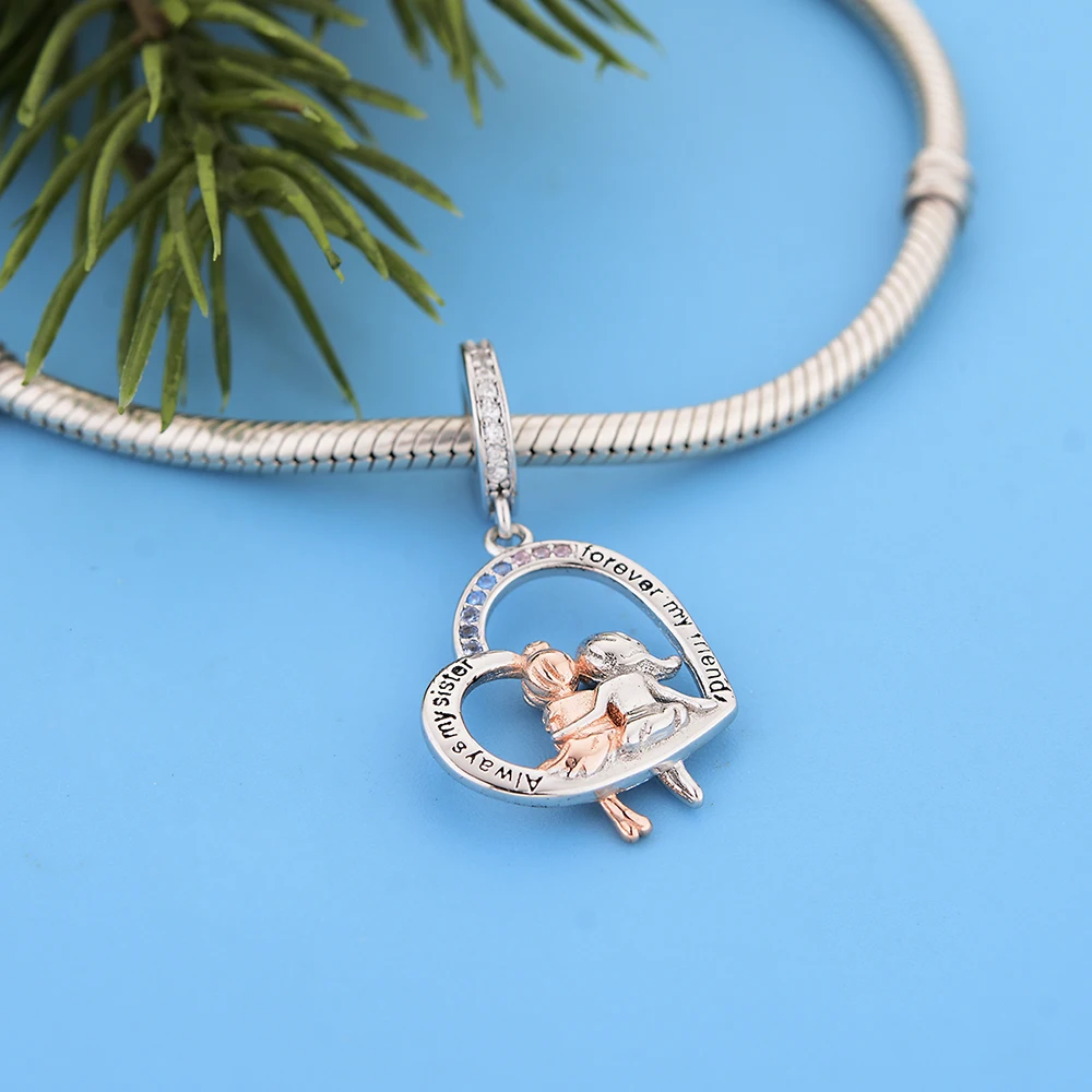 925 Sterling Silver Always My Sister Forever Friend Pendant Charm Beads Fits Original Brand Bracelet Necklace Jewelry | Украшения и