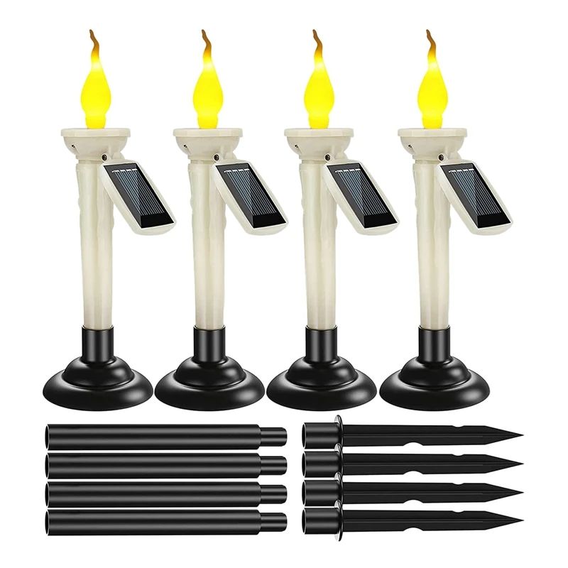

4 Pcs Solar Rechargeable Candlesticks LED Flameless Taper Candles Waterproof Outdoor Window Candles Battery Candles