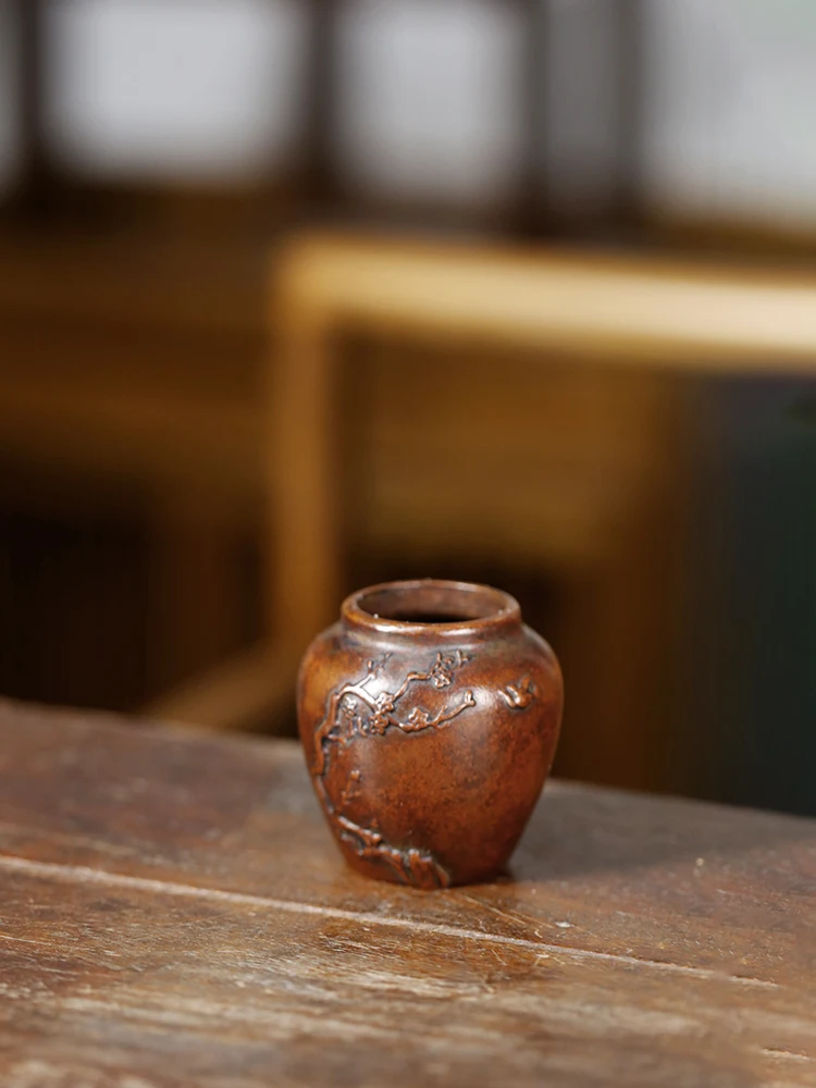 

Antique Simple Small Retro Copper Living Room Flower Arrangement Vase Flower Container Tea Ceremony Decoration Cover Holder