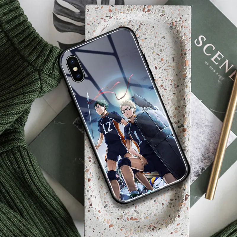 Силиконовый стеклянный чехол для телефона с аниме Tsukishima и Yamaguchi для iPhone SE 6 6S 7 8 PLUS X XR XS 11 12 13 MINI PRO MAX