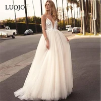 luojo boho wedding dress simple 2022 a line backless spaghetti straps tea length bridal gown for women custom vestidos de novia