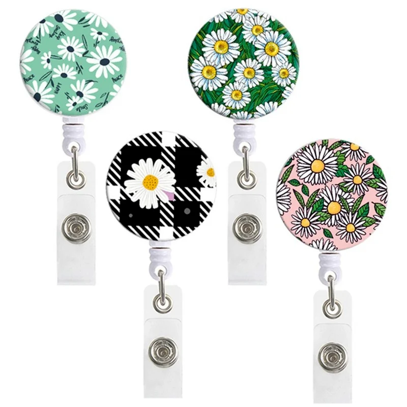 

1 Pc High Quality Retractable Vintage Flowers Badge Reel Fashion Daisy Love Heart Name Tag ID Badge Holder Clip New Design