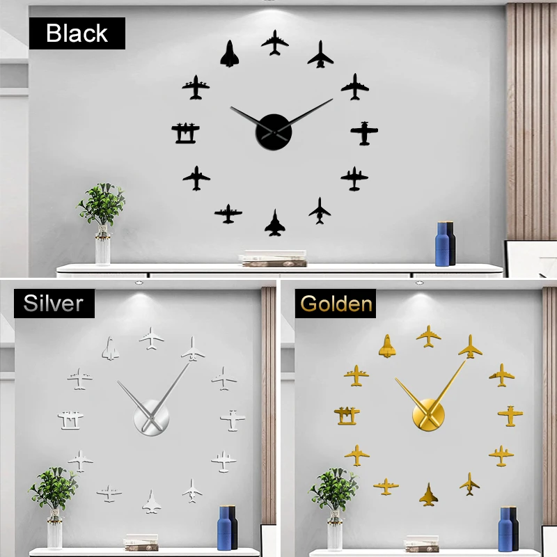 Современные гигантские настенные часы с летающим самолетом и истребителем