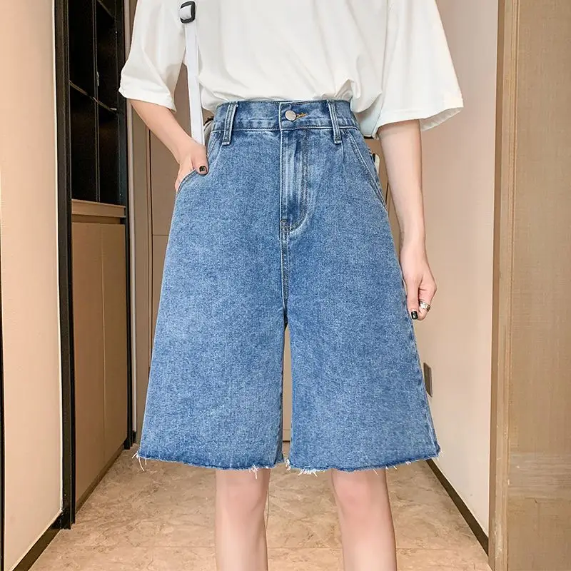 Women Shorts Jeans Baggy Long Shorts Female Jeans Ladies Cute New Denim Summer Bermuda High Waist Blue Wide Womens Shorts Y2K