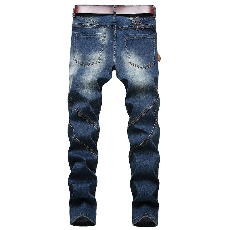 

Men's Ripped Slim Straight Fit Moto Biker Jeans with Zipper Deco Fashion Streetwear Denim Pants Brand Clothing Plus Size
