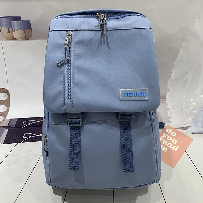 

Schoolbag Female Hong Kong Version Students 2022 Trend College Students Solid Color Casual Men's Canvas Large-Capacity Backpack