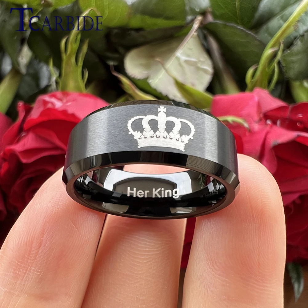 6 мм 8 черное обручальное кольцо для мужчин и женщин с вольфрамовым лазером ее