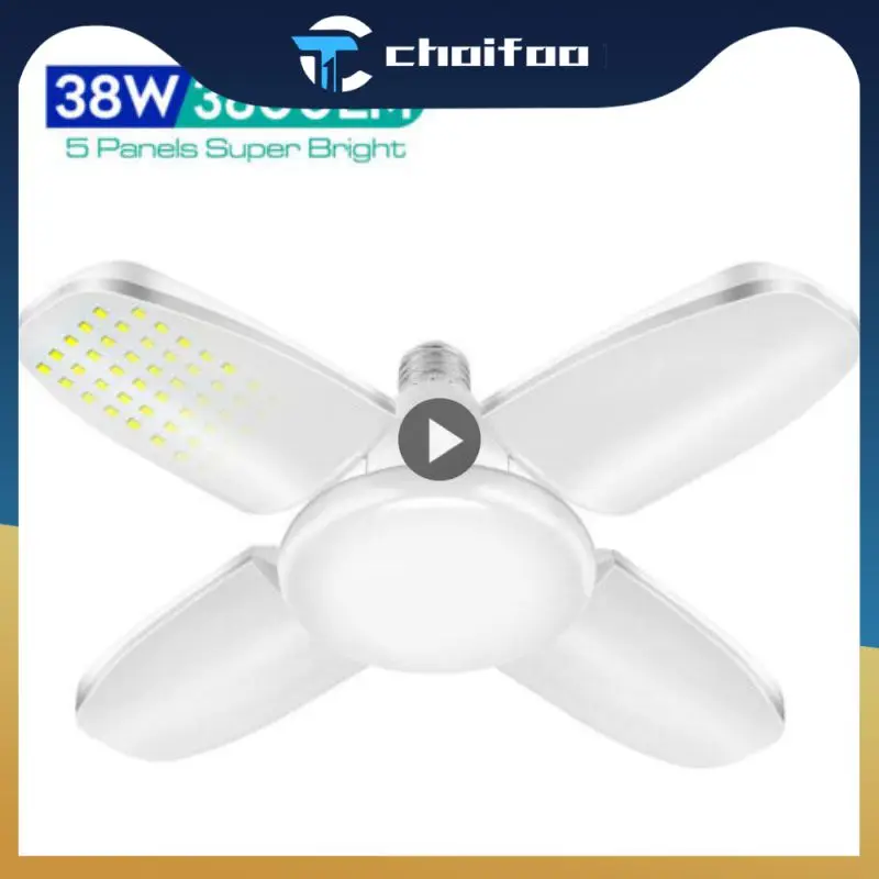 

LED Light Bulbs Industrial Lighting E27 Led Garage Light 4 Adjustable Fan Blades Deformable Workshop Warehouse Ceiling Lighting
