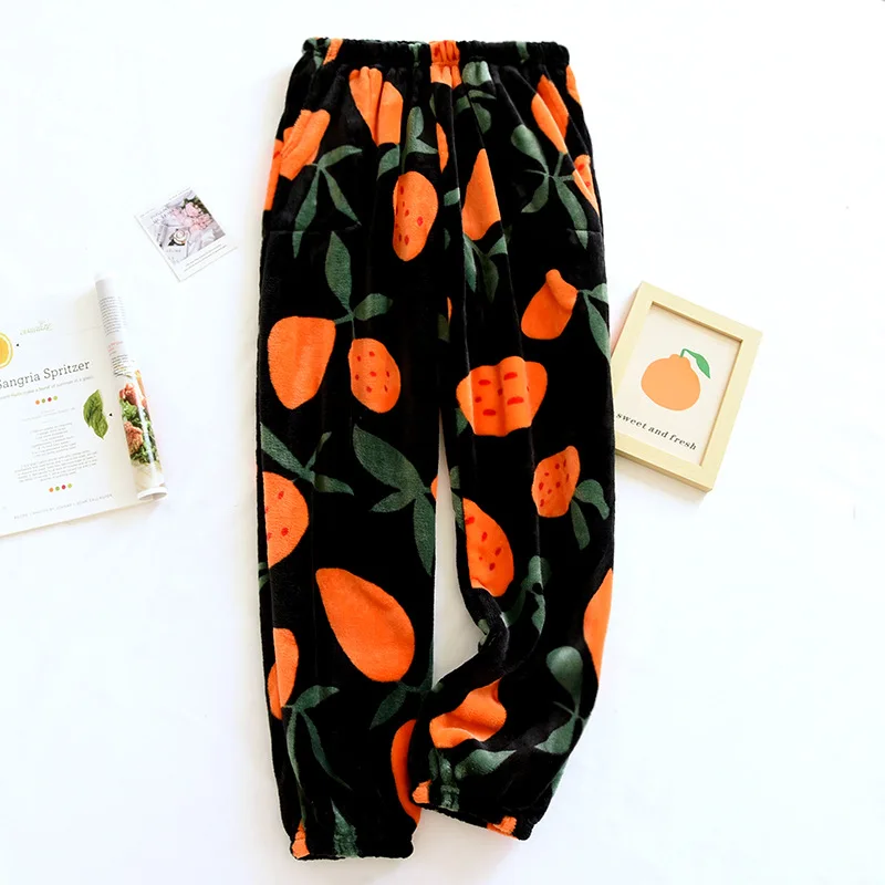 Women's Pajamas Pant Autumn Winter Flannel Sleepwear Trousers Warm Coral Fleece Loose Household Pants Thicken Female Pantalones