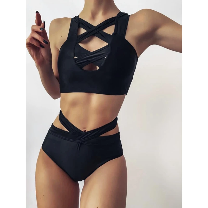 

Сексуальный женский комплект бикини, бандажный эластичный облегающий купальник с пуш-ап, Мягкий купальник с перекрестными лямками, купальн...