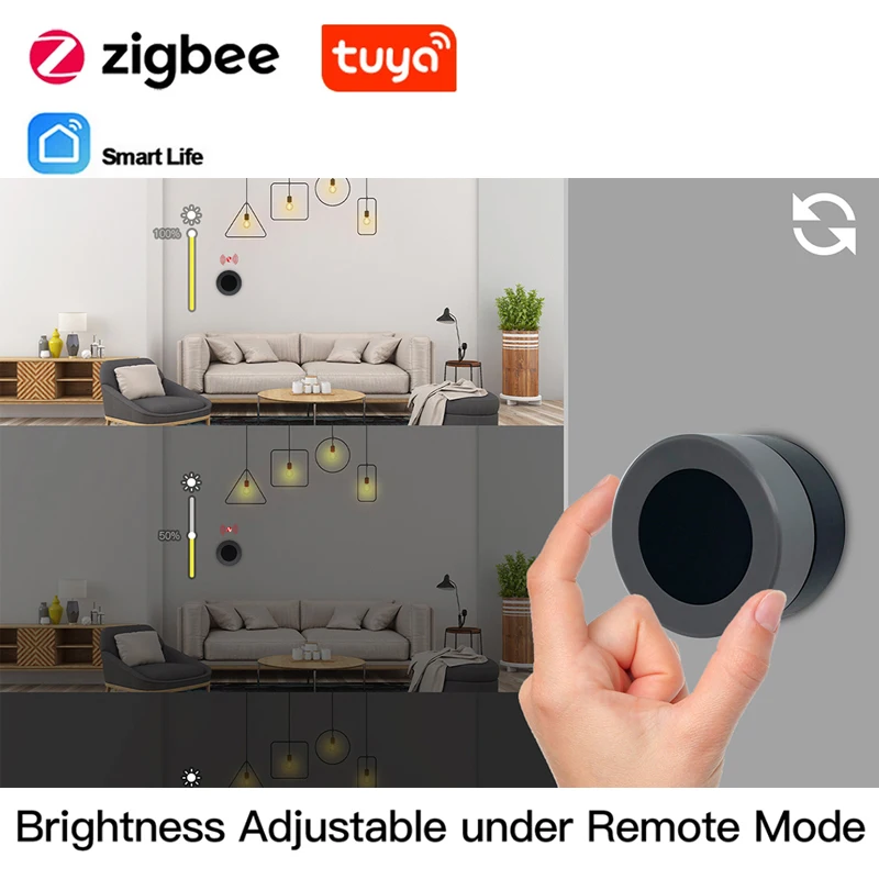 

Умный выключатель Tuya ZigBee, беспроводной кнопочный контроллер с регулировкой ярсветильник сти, работает с приложением Smart Life, работает от аккумулятора, 2 в 1