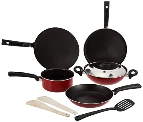 

Nirlep By Bajaj Gs09 Red With Lid 9 Pcs Cookware Set