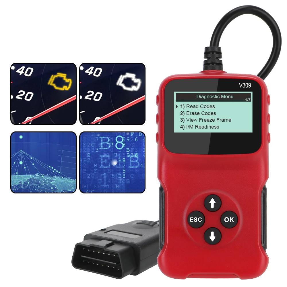 

ELM 327 V309 OBD2 Code Reader OBD 2 Scanner OBDII Digital Display Plug and Play Car Diagnostic Tool