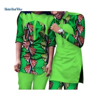 causal african wax print couples clothes bazin men and women 2 piece top and pants sets traditional african clothing wyq106