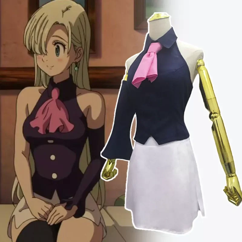 

Anime Seven Deadly Sins Elizabeth Liones Cosplay Costume Maid Dress Waitress Uniform Tops+ Skirts+ Tie+ Sock+ Sleeve