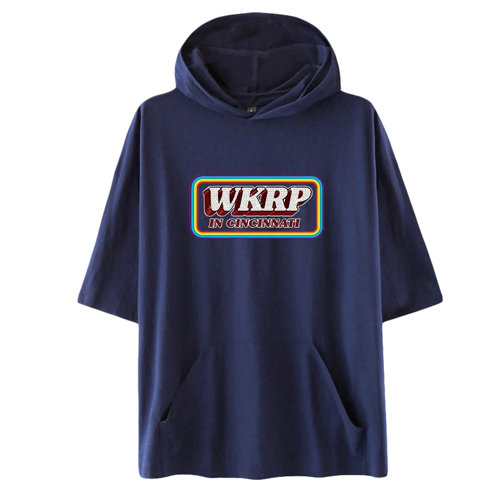 

Летние футболки с надписью WKRP, мужские футболки с капюшоном в стиле ретро, футболки в стиле хип-хоп, уличная одежда, футболки, мужская модная одежда